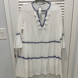 Tommy Bahama White and Blue Long Sleeve Dress